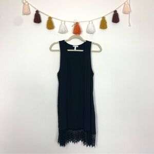 Leith Crochet Hem Black Shift Dress Size Medium